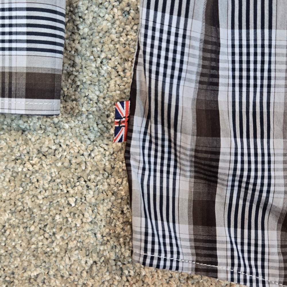 English Laundry Mens Size 16 1/2 34/35 Button Down Shirt Brown Blue Plaid - Picture 10 of 10